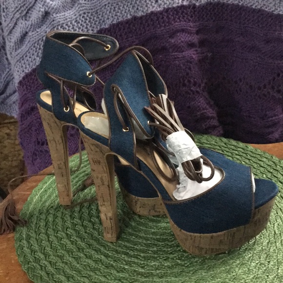 Adeline Denim Lace up Dress Sandle - Picture 4 of 5